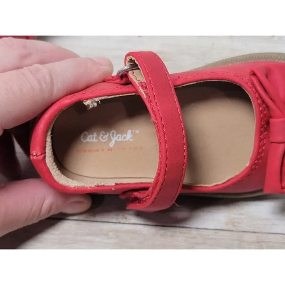 Cat & Jack Shoes Infant Red Mary Jane Shoe With Bow Size 4 Dress Casual‎